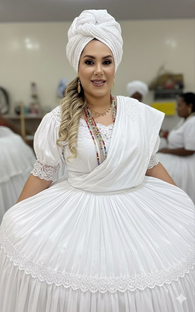 Espiritualista Vanessa vestida de mãe de santo